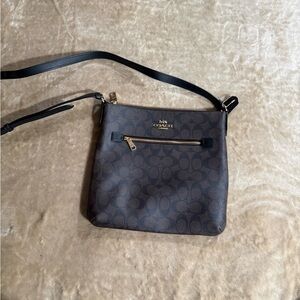 Coach Brown Signature Crossbody with Black Strap and Gold Hardware